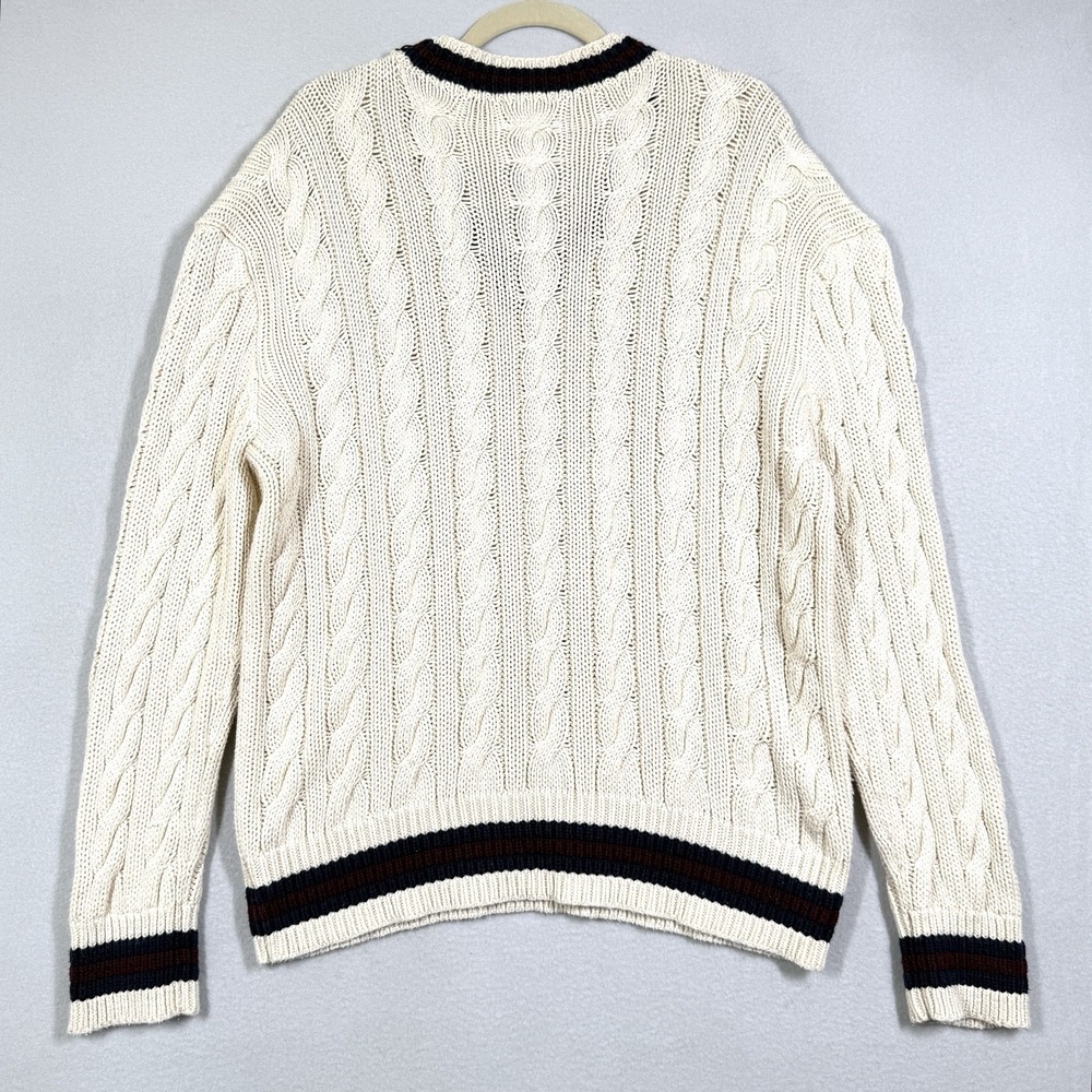 Vintage Polo Ralph Lauren Cricket Sweater Mens L XL Cable Knit Tennis 90s Cream - Picture 6 of 12